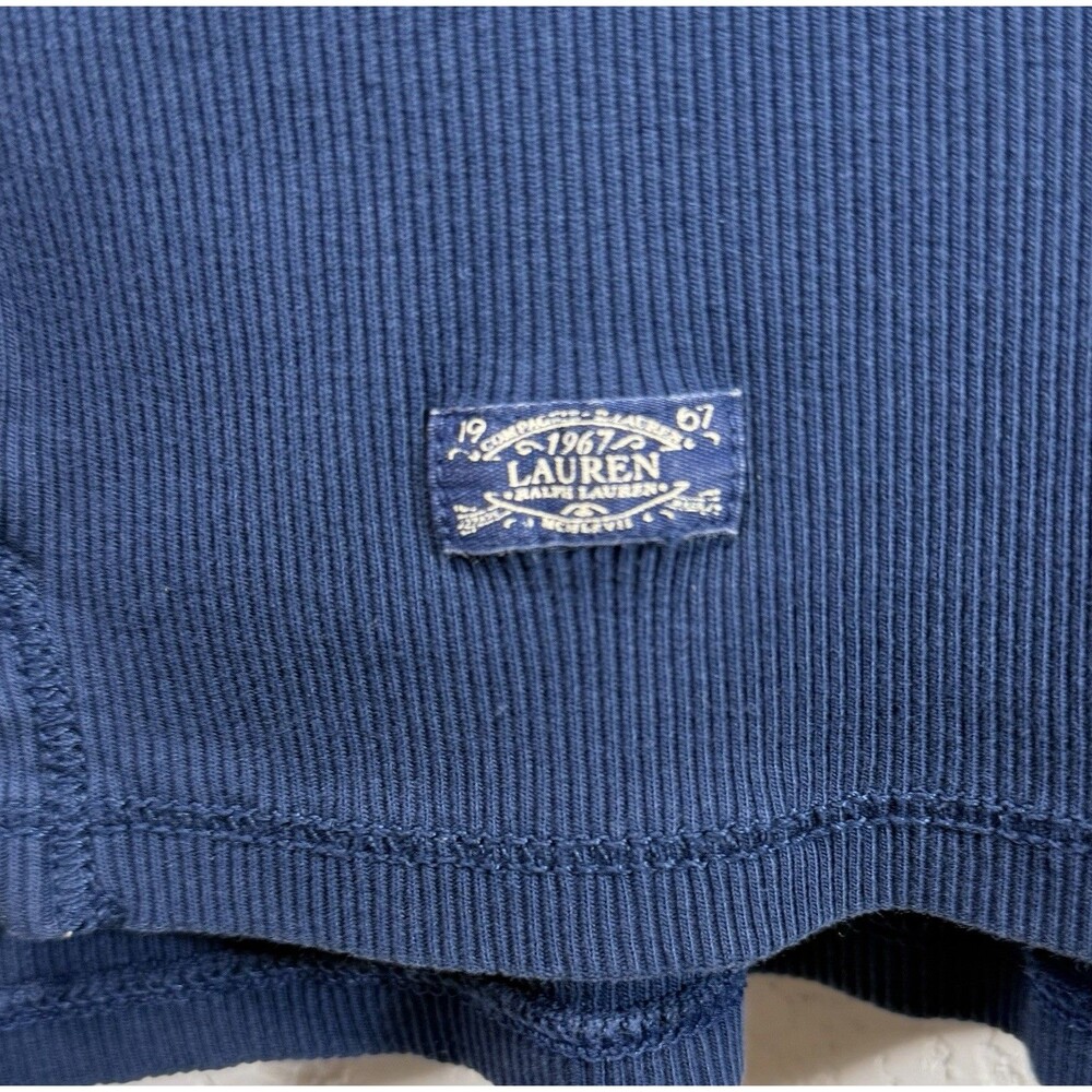 Lauren Ralph Lauren Women’s XL Blue Ribbed Lace Up V Neck Cotton T Shirt - Picture 2 of 9